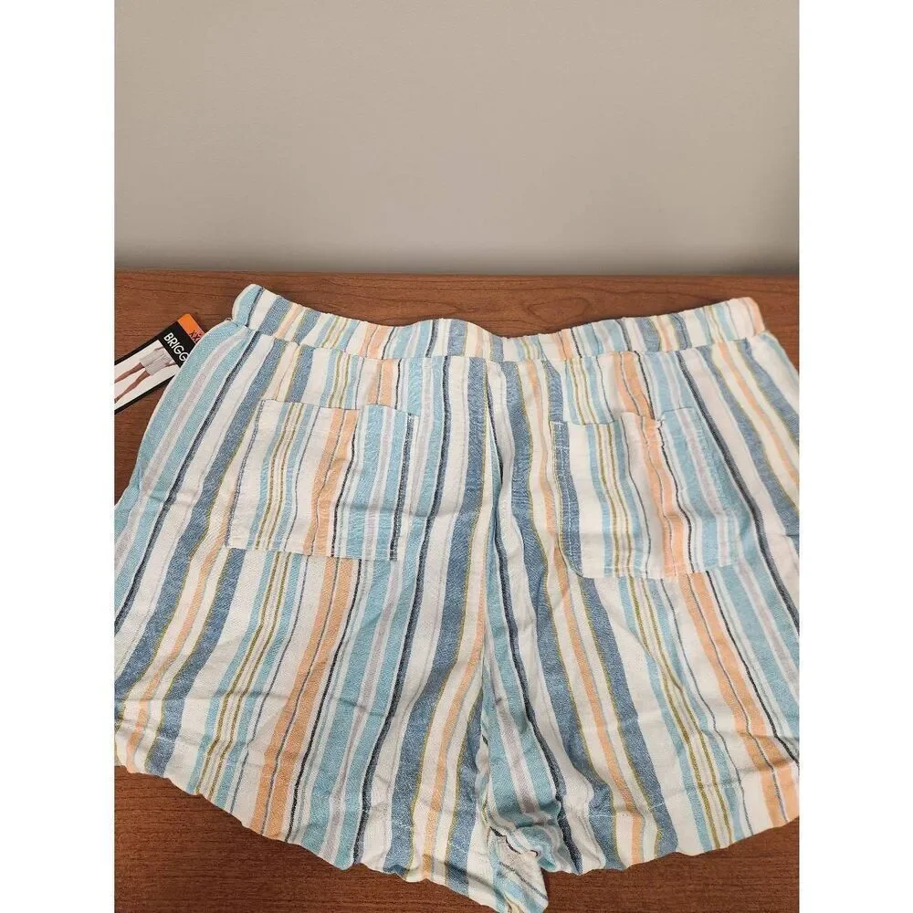 NWT Briggs Women's XXL Multicolor Striped Linen Blend Drawstring Shorts
